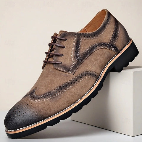 Brogue Brown Vintage Lace-Up Derby Men's Dress – Shoes FashionChic