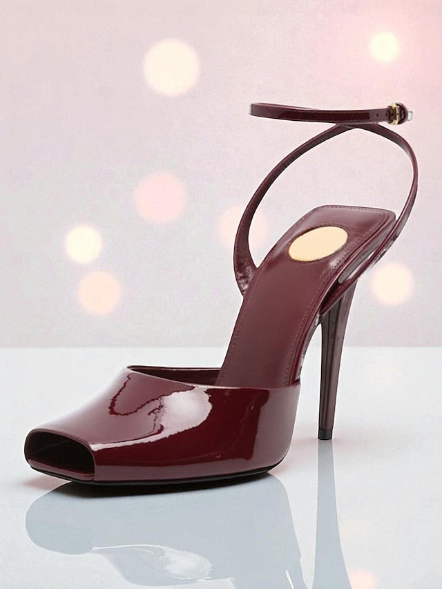Women's Toe Peep Heels Patent - Dark High Green Leather FashionChic