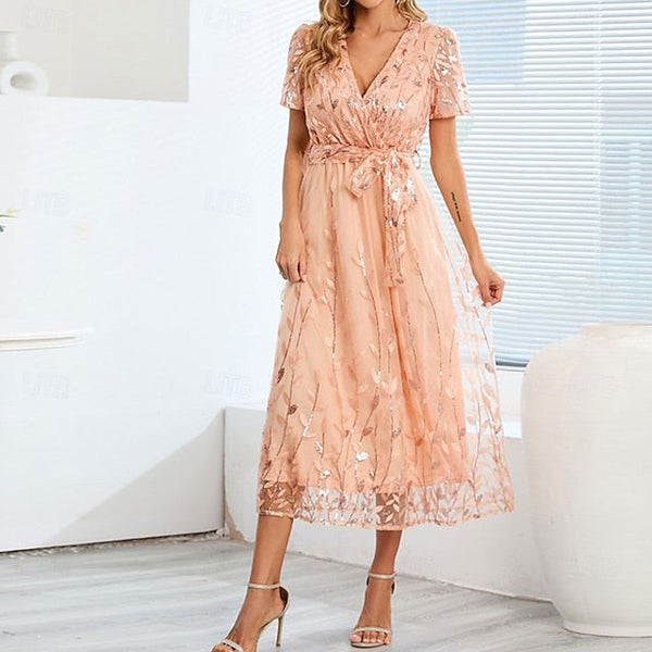 Dress Mother A-Line Bride Sequin Neck V of Elegant the FashionChic
