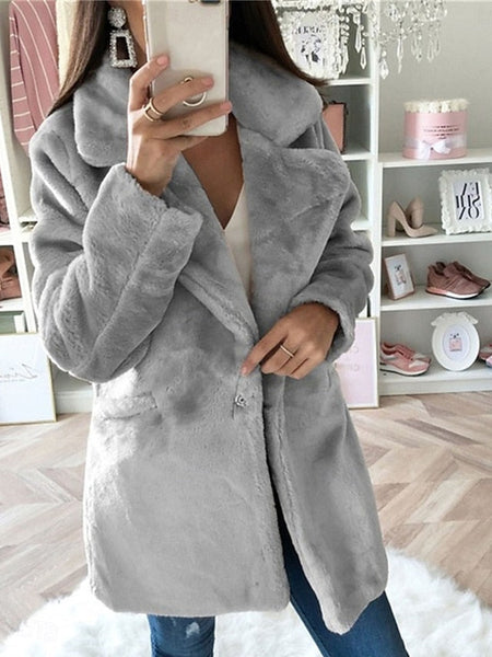 Lined Breathable Warm Pocket Faux Coat Women's Fleece Fur FashionChic