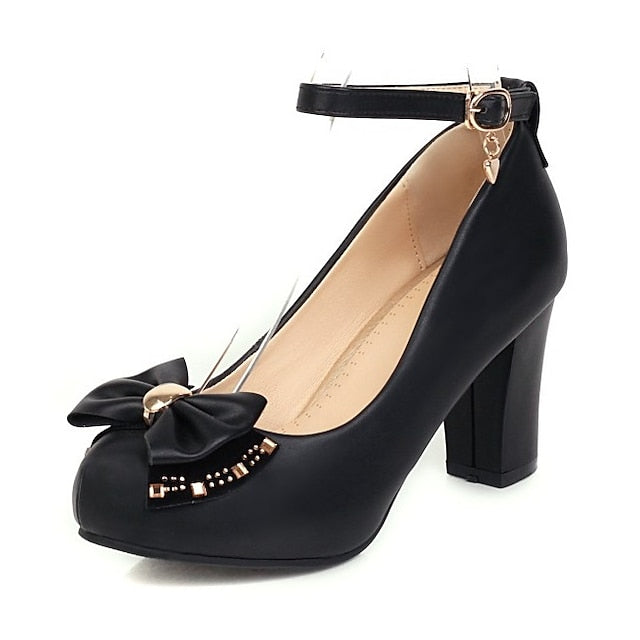 – Toe Pumps Shoes Heel White Dress Girls' Round Block FashionChic