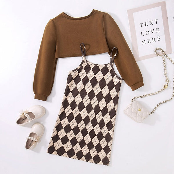 Pieces Girls' Suits 2 Dress Kids Long Color Set Block FashionChic