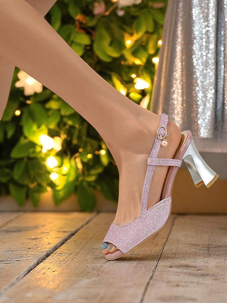 - Slingback Heels Gold Women's Sparkly Open-Toe Glitter FashionChic