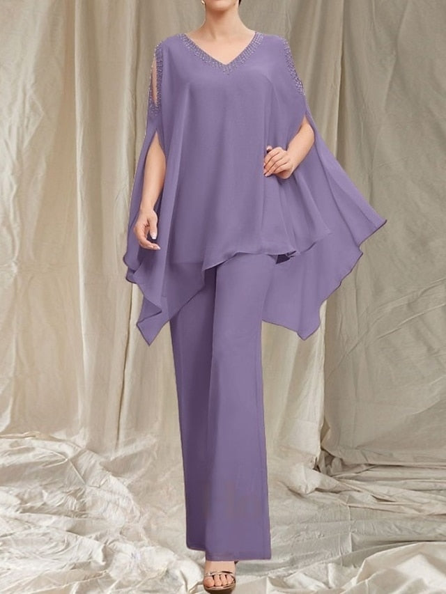 Neck the Guest Bride of V Wedding Pantsuit Dress Mother Elegant FashionChic