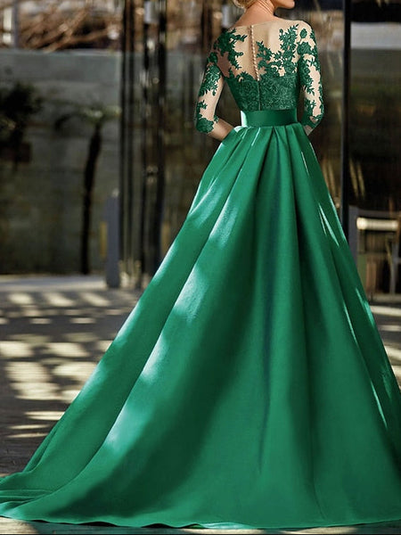 Elegant A-Line Dress Evening Train Gown Formal Brush / Sweep FashionChic