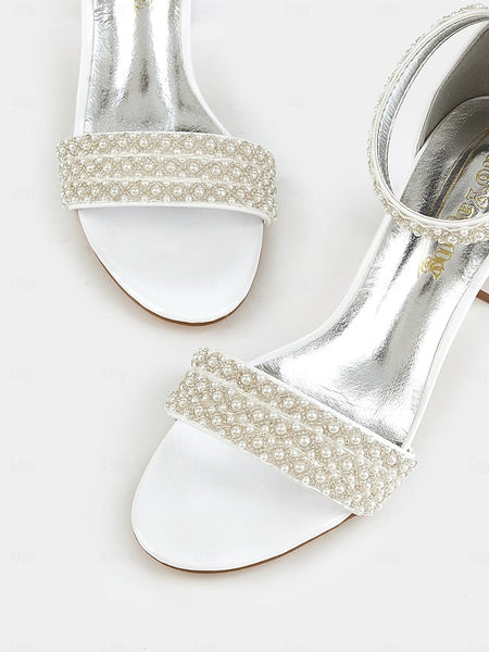 Strap Ivory Pearl-Embellished for Open-Toe with Heels Ankle FashionChic