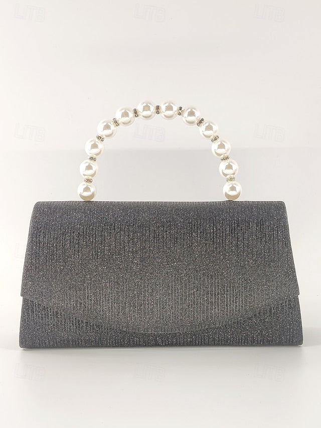 Women's Glitter Bag Clutch Handle with Pearl Purple – FashionChic