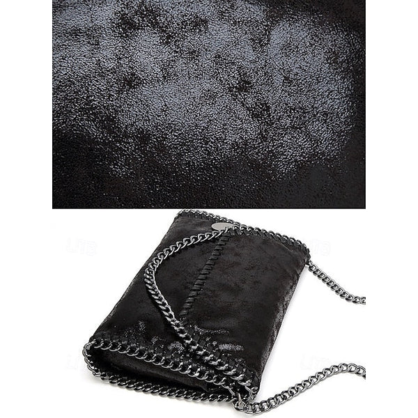 Leather Faux Bag with Chain Red Whipstitch Shoulder Detailing FashionChic