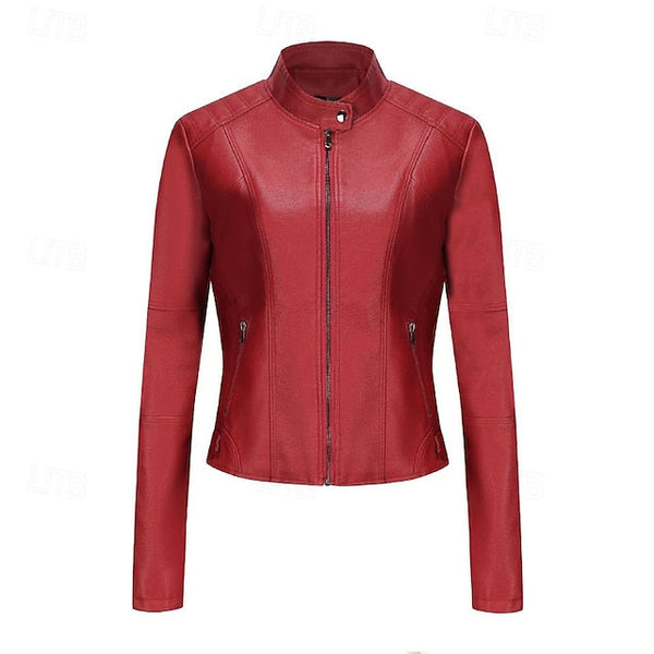 Comfortable Zipper Jacket Leather Faux Pocket Women's FashionChic