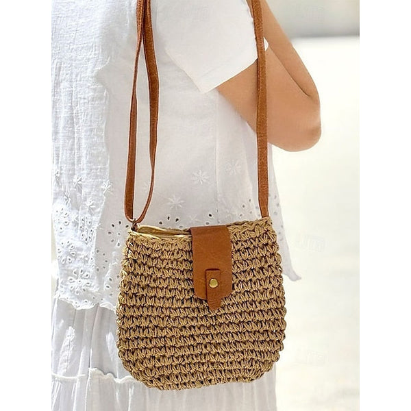 - Crossbody Women’s Chic Strap with Woven Straw Bag Leather FashionChic