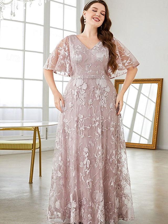 Curve Bride Size V Dress Mother the Neck Elegant Plus of FashionChic