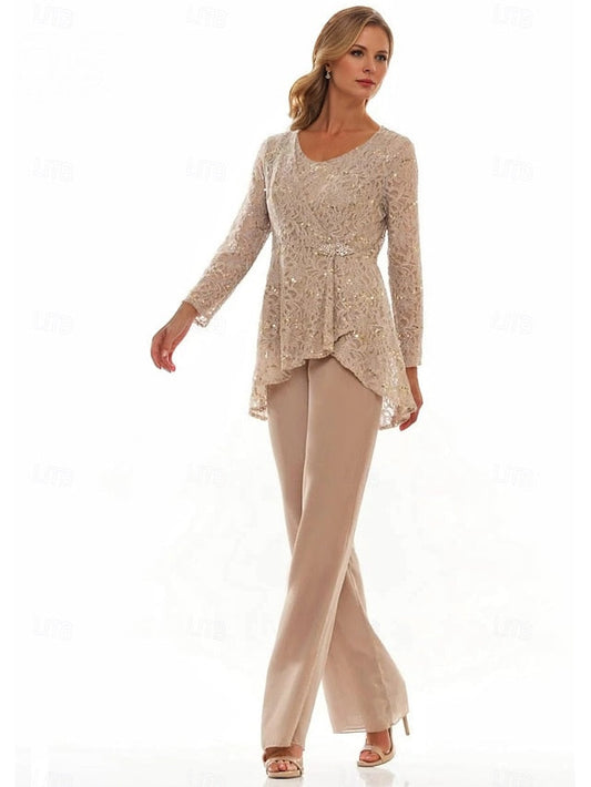Piece of the Bride 3 Pantsuit Mother Dress Elegant Neck Crew FashionChic