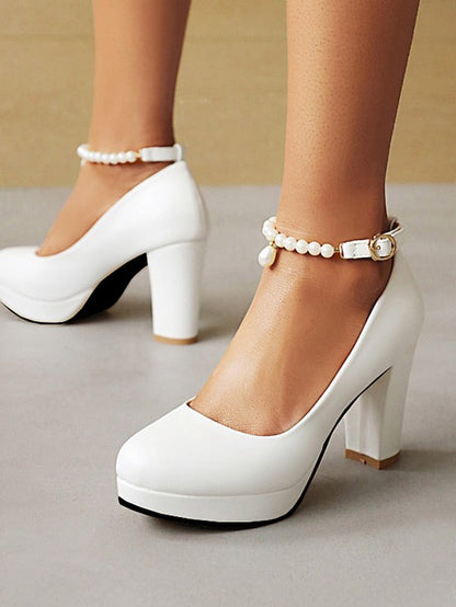 – Pearl with Ankle Pumps Strap Heel White Women's High FashionChic