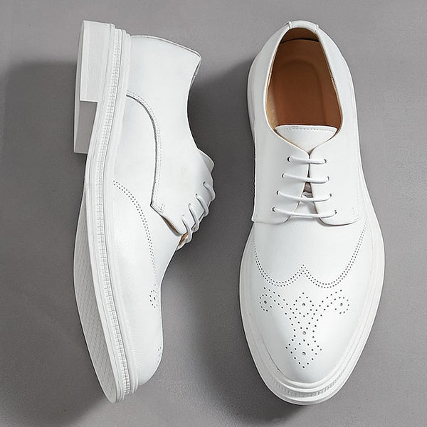 with Faux Perforated Shoes Men's Oxford White Leather FashionChic