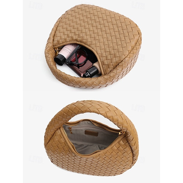 – Leather Round Woven Chic Women's Elegant Ivory Hobo Bag FashionChic