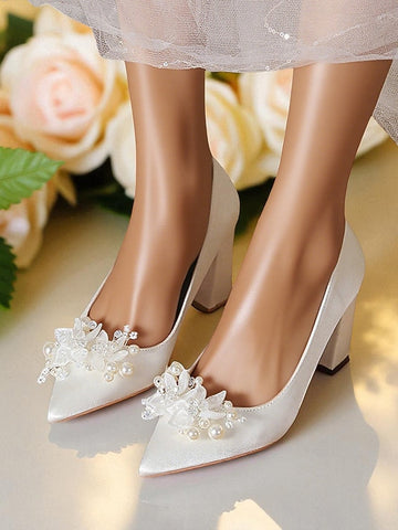 Wedding and Crystal White Heels Women's with Pearl FashionChic