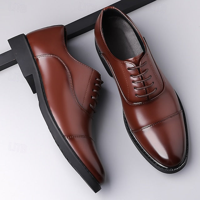 Shoes Dress Brown Oxford Design Cap-Toe Classic Men's – FashionChic