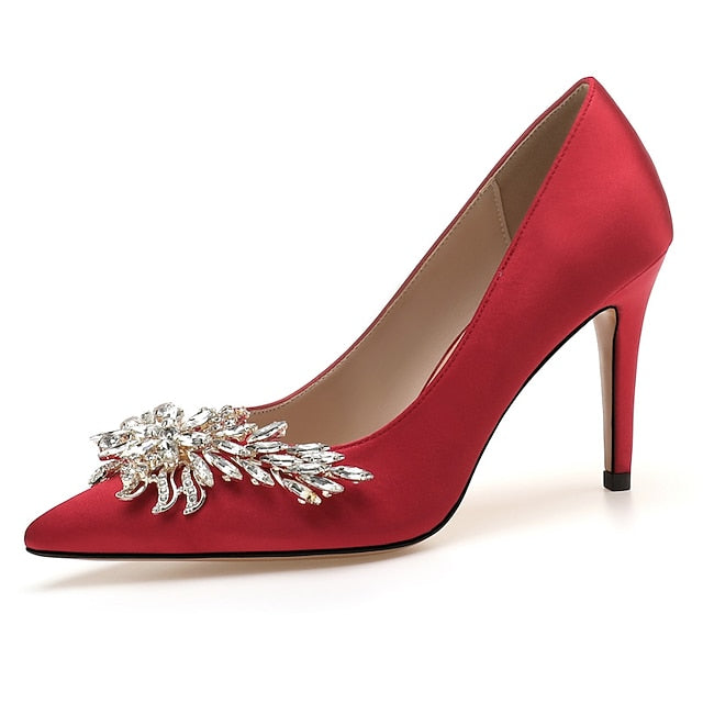 – Rhinestone Women's Heels Pink Satin Elegant High FashionChic