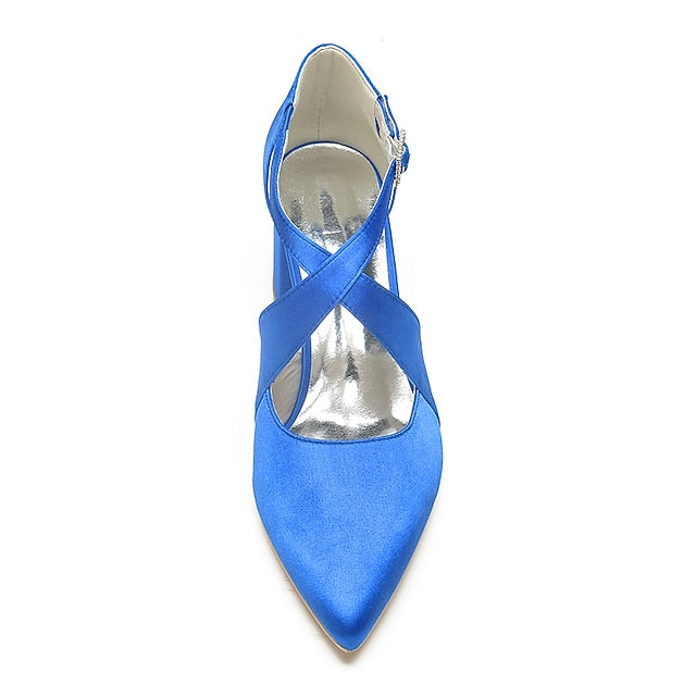 Heels White Pointed Satin Toe Block Women's – Elegant FashionChic