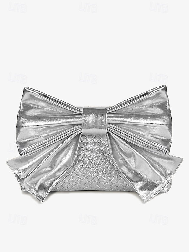 Oversized Bow with Faux Bag Women's Leather Clutch Gold FashionChic