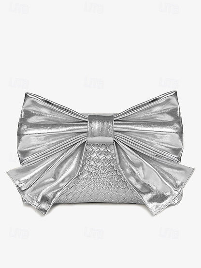 Oversized Bow with Faux Bag Women's Leather Clutch Gold FashionChic