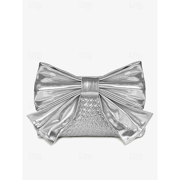 Oversized Faux Leather Bag Women's Clutch Bow with Gold FashionChic