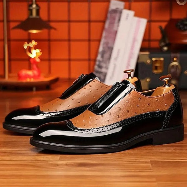 Tan with Men's Patent Formal Shoes Colorblock and Black FashionChic