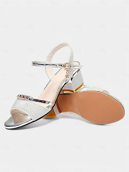 Sandals - Silver Rhinestone Elegant for Heeled Shoes Women Dress FashionChic