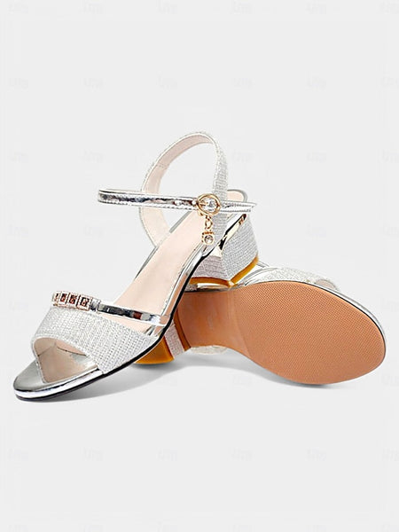 Sandals - Silver Rhinestone Elegant for Heeled Shoes Women Dress FashionChic