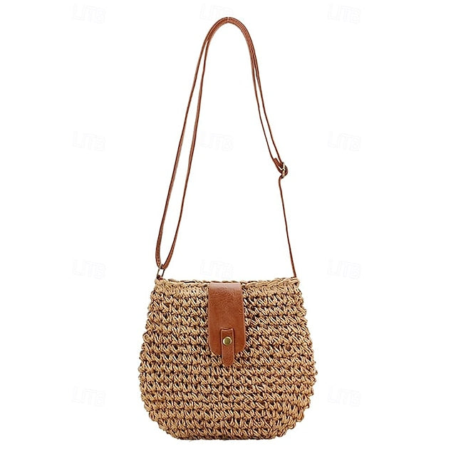 - Crossbody Women’s Chic Strap with Woven Straw Bag Leather FashionChic