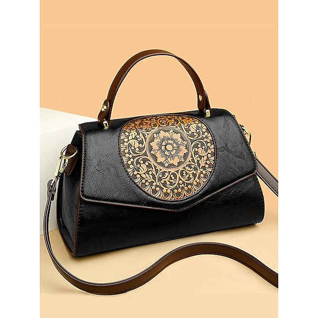 Floral – Faux Vintage Engraved Handbag Leather Women's FashionChic