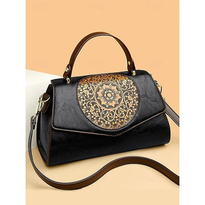 Floral – Faux Vintage Engraved Handbag Leather Women's FashionChic
