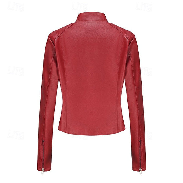 Comfortable Zipper Jacket Leather Faux Pocket Women's FashionChic