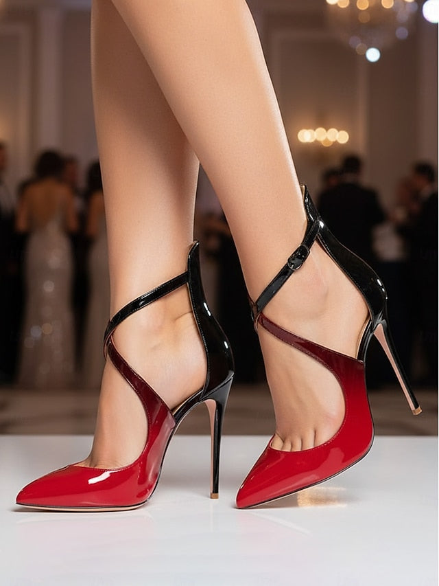 - Women's Leather Heels Purple Stiletto Strappy Patent FashionChic