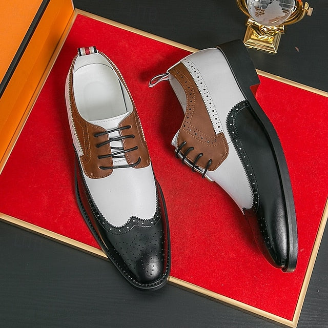 Men's Tri-Color Shoes Brogue in Oxford Black Wingtip FashionChic