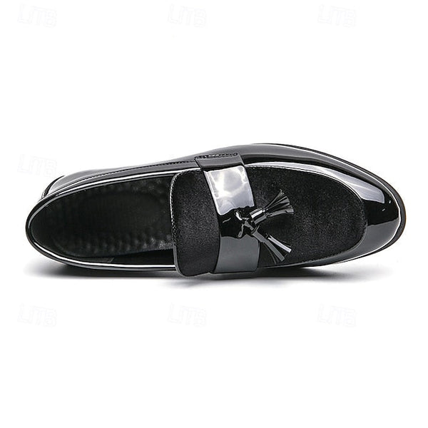 – Men's Black Faux Tassel Loafers Leather Patent Velvet FashionChic