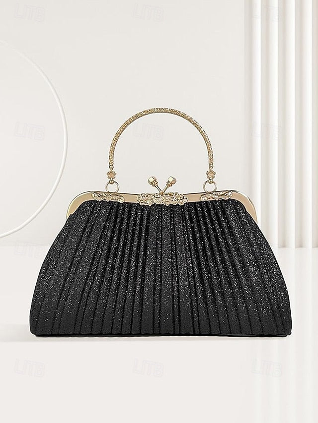 with Pleated Glitter Women's Vintage Clutch Evening Purse FashionChic