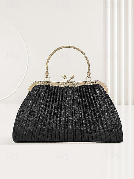 with Pleated Glitter Women's Vintage Clutch Evening Purse FashionChic