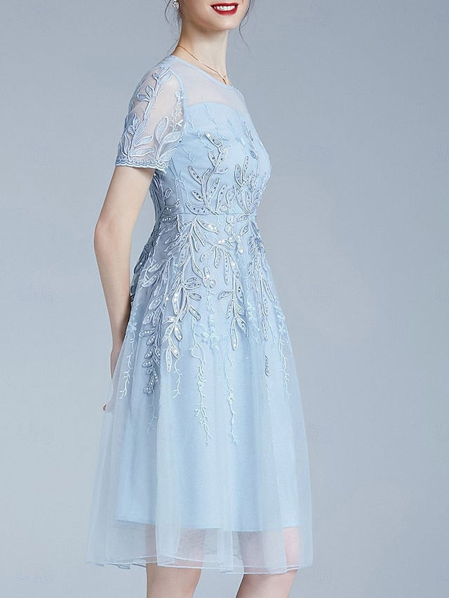 the Knee Bride Mother Dress of Crew A-Line Neck Elegant FashionChic