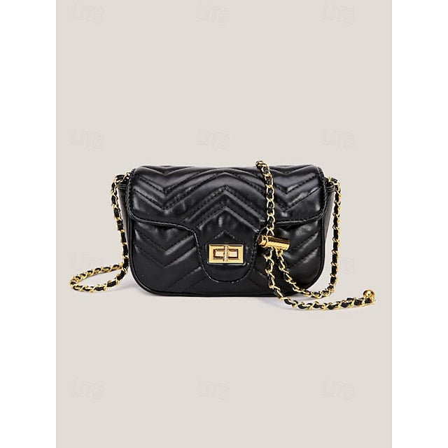 Leather Bag Women's White Crossbody with Gold Elegant Chain FashionChic