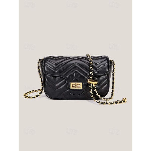 White Women's Leather with Bag Crossbody Gold Elegant Chain FashionChic