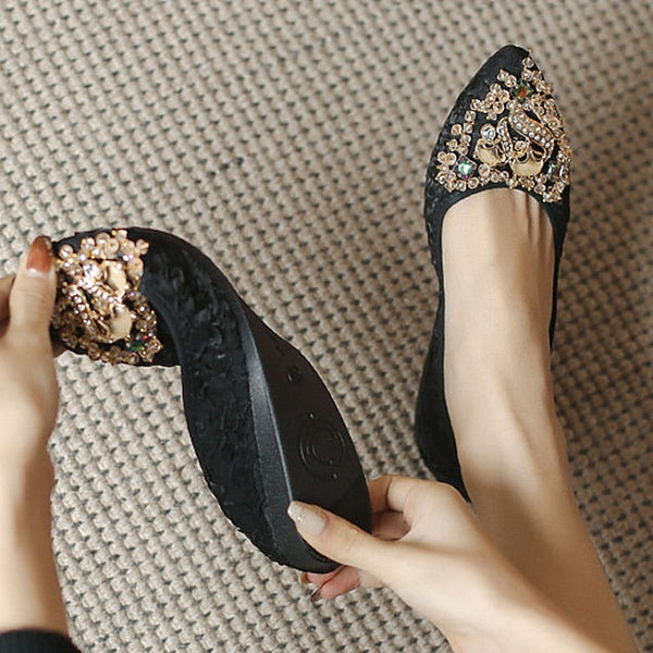 Crystal Flats Embellished Women's Wedding Floral Foldable - FashionChic