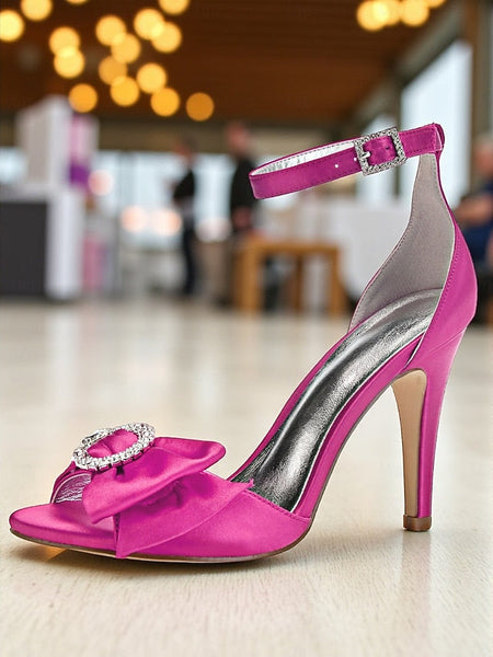 with Sandals Heel Purple Satin Women's Rhinestone High FashionChic