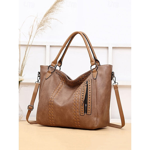 Brown Faux – Women's Tote Bag Handbag Leather Spacious FashionChic
