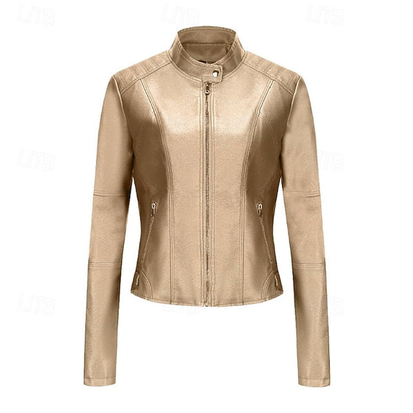 Comfortable Zipper Jacket Leather Faux Pocket Women's FashionChic