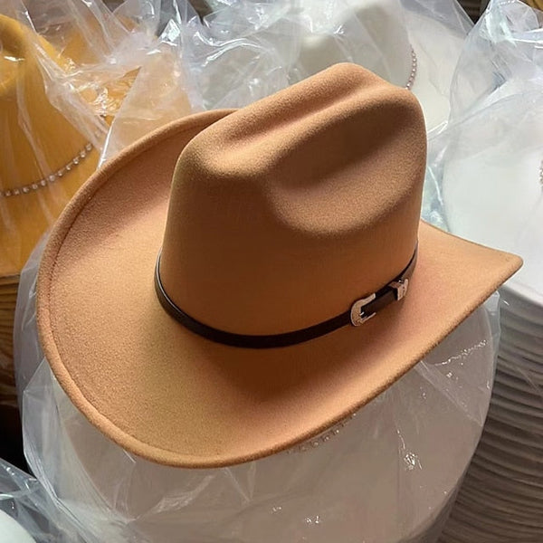 Western Men's Woolen Cowboy Hat Metal Buckle Vintage Knight FashionChic