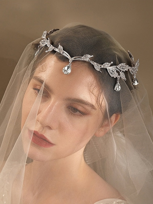 with Gold Vintage Drops Headpiece – Gemstone Blue Leaf FashionChic