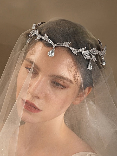 with Gold Vintage Drops Headpiece – Gemstone Blue Leaf FashionChic