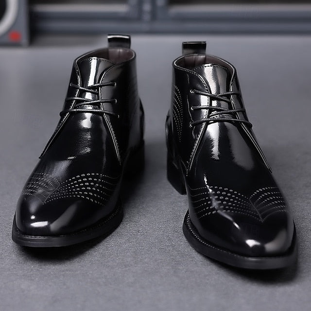 Wingtip Glossy Brogue Burgundy Leather Men's Ankle Faux FashionChic