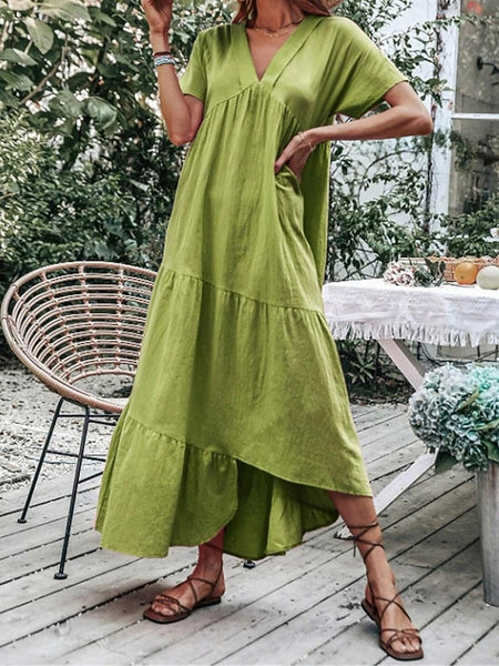 Women's Blue Sky Blue Green Summer Spring Maxi Dress Cotton